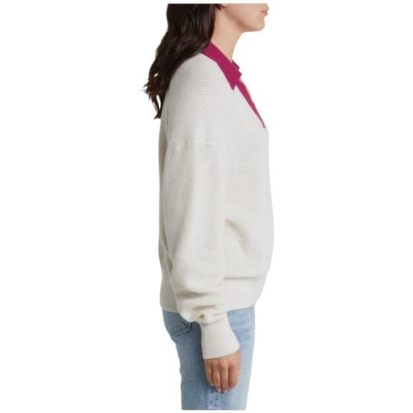 NWT Rag & Bone Brianne Cashmere/Cotton Ivory Knit Polo Academia Sweater, Size M - Picture 4 of 12